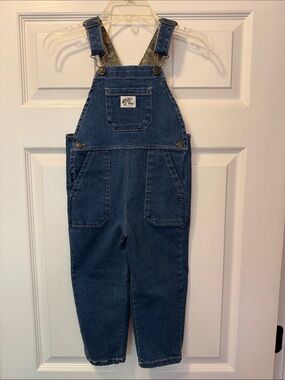 Bass Pro Shops Blue Denim Kids Overalls with Camouflage Straps